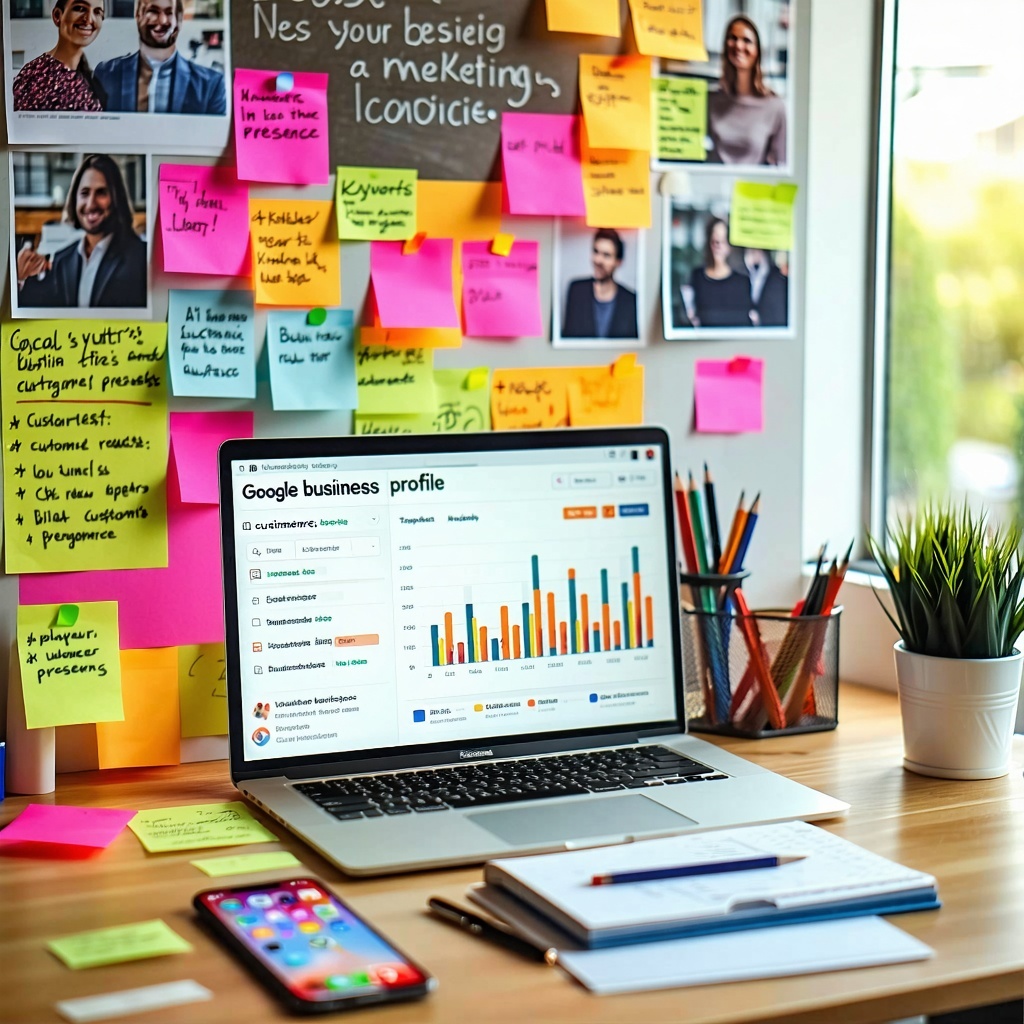 a vibrant workspace filled with modern digital marketing elements