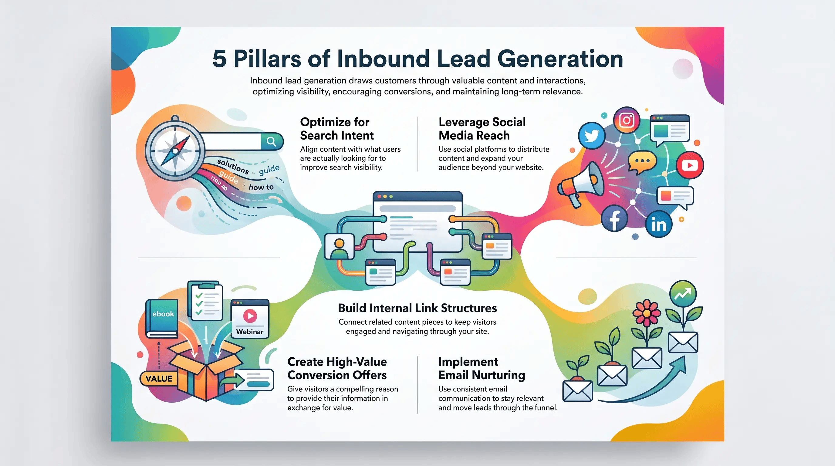 Infographic showing five inbound lead generation strategies