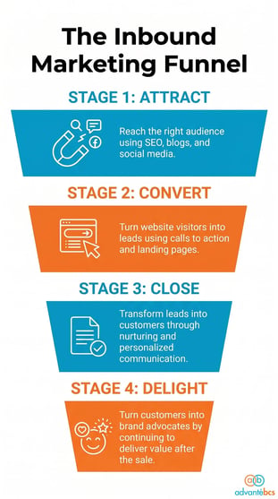 Infographic showing four stages of inbound marketing funnel