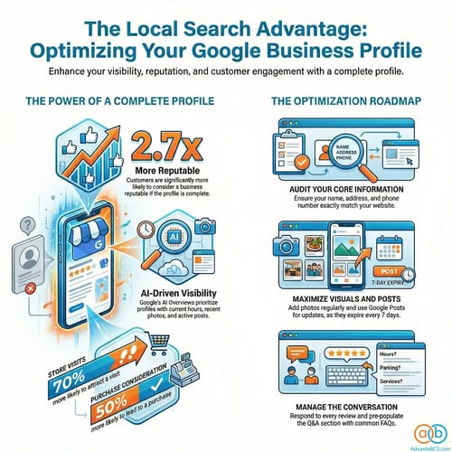 Informational graphic about optimizing a Google Business Profile for local search.