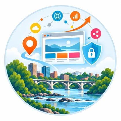 Richmond skyline and James River illustration representing Advanté-BCS web design, digital marketing, and website security.