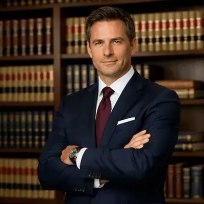 Lawyer Standing In Front Of Law Books