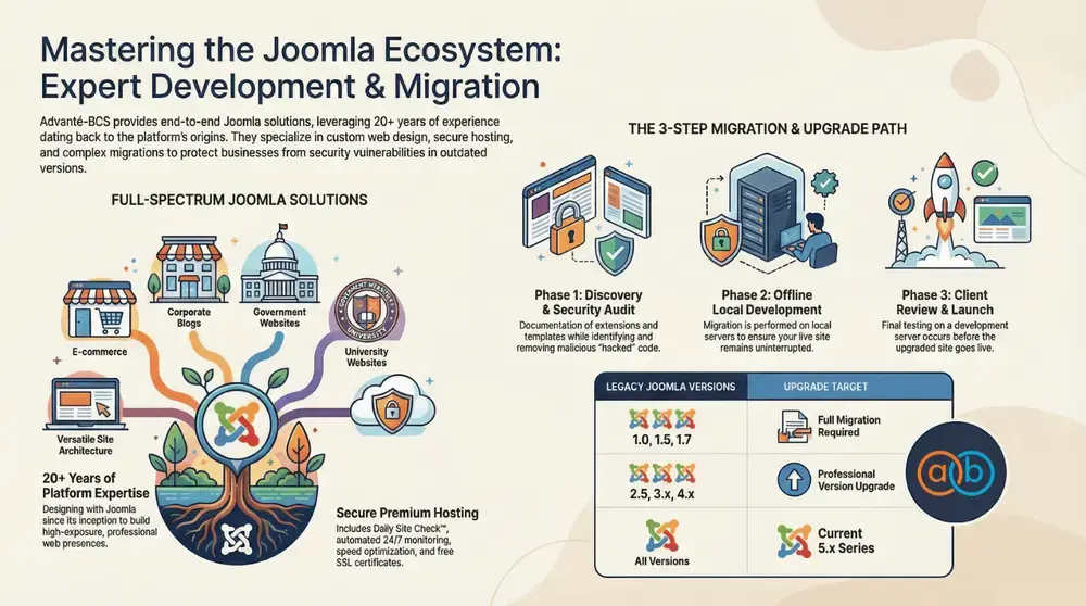 An infographic that illustrates our Joomla services An infographic that illustrates our Joomla services