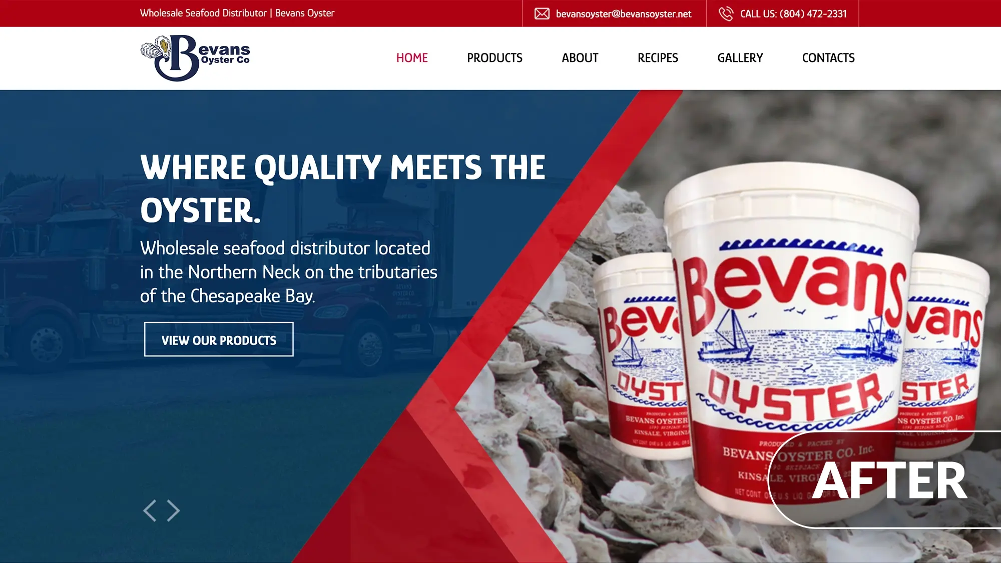 bevans oyster website after redesign