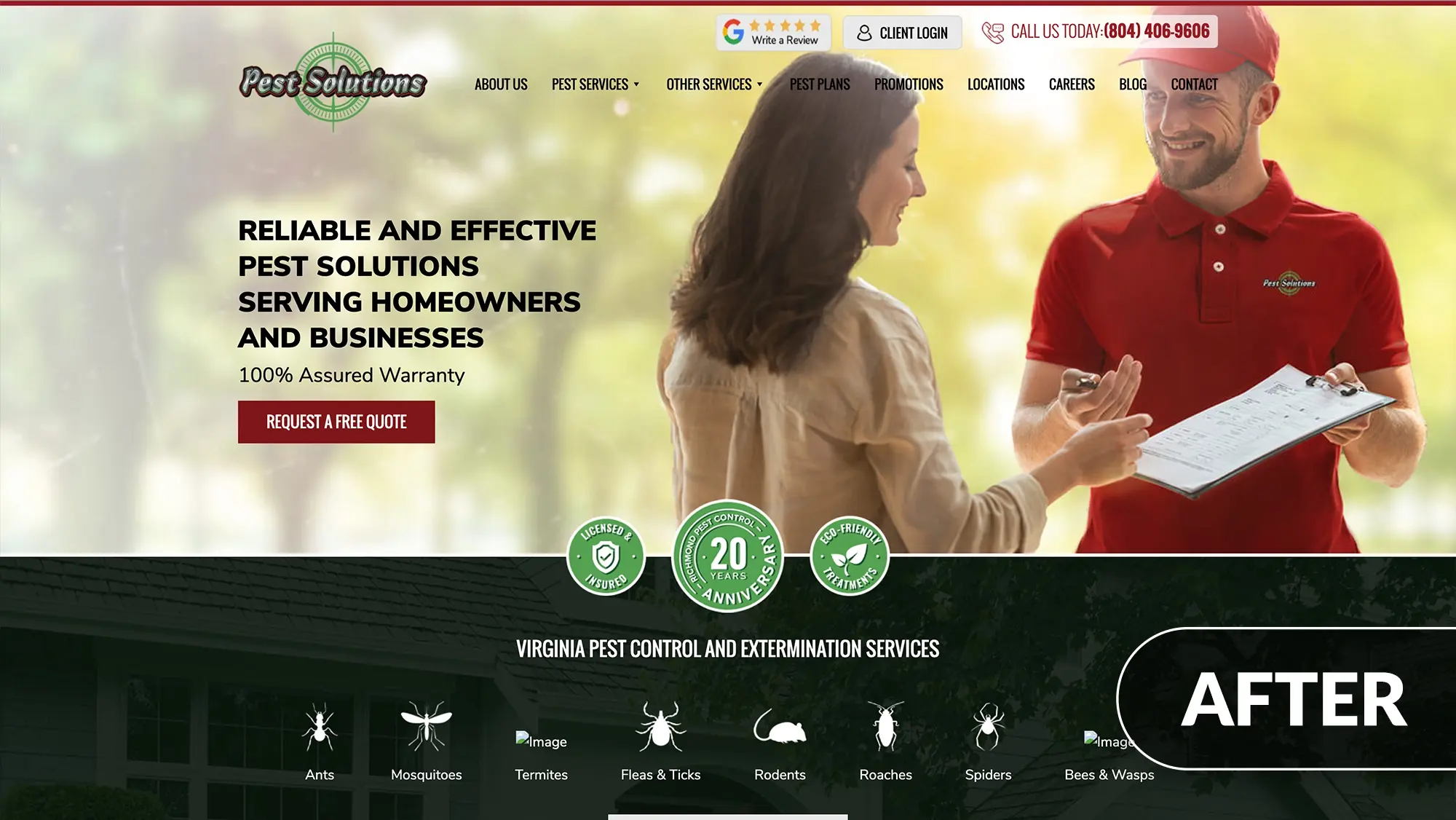 pest solutions website after redesign
