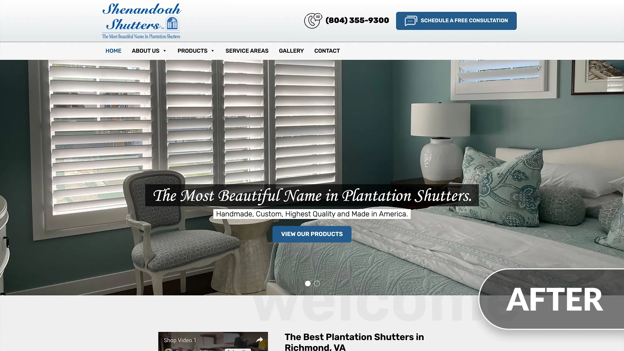 shenandoah shutters website after redesign