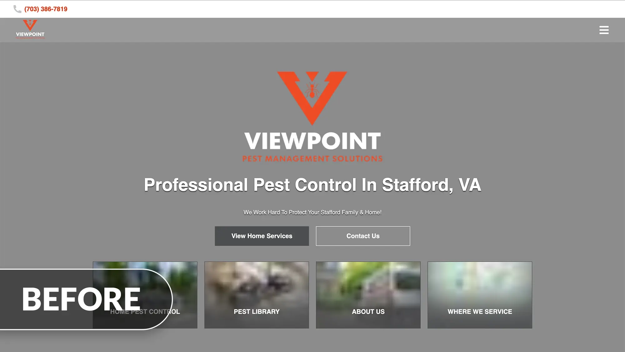 viewpoint pest website before redesign