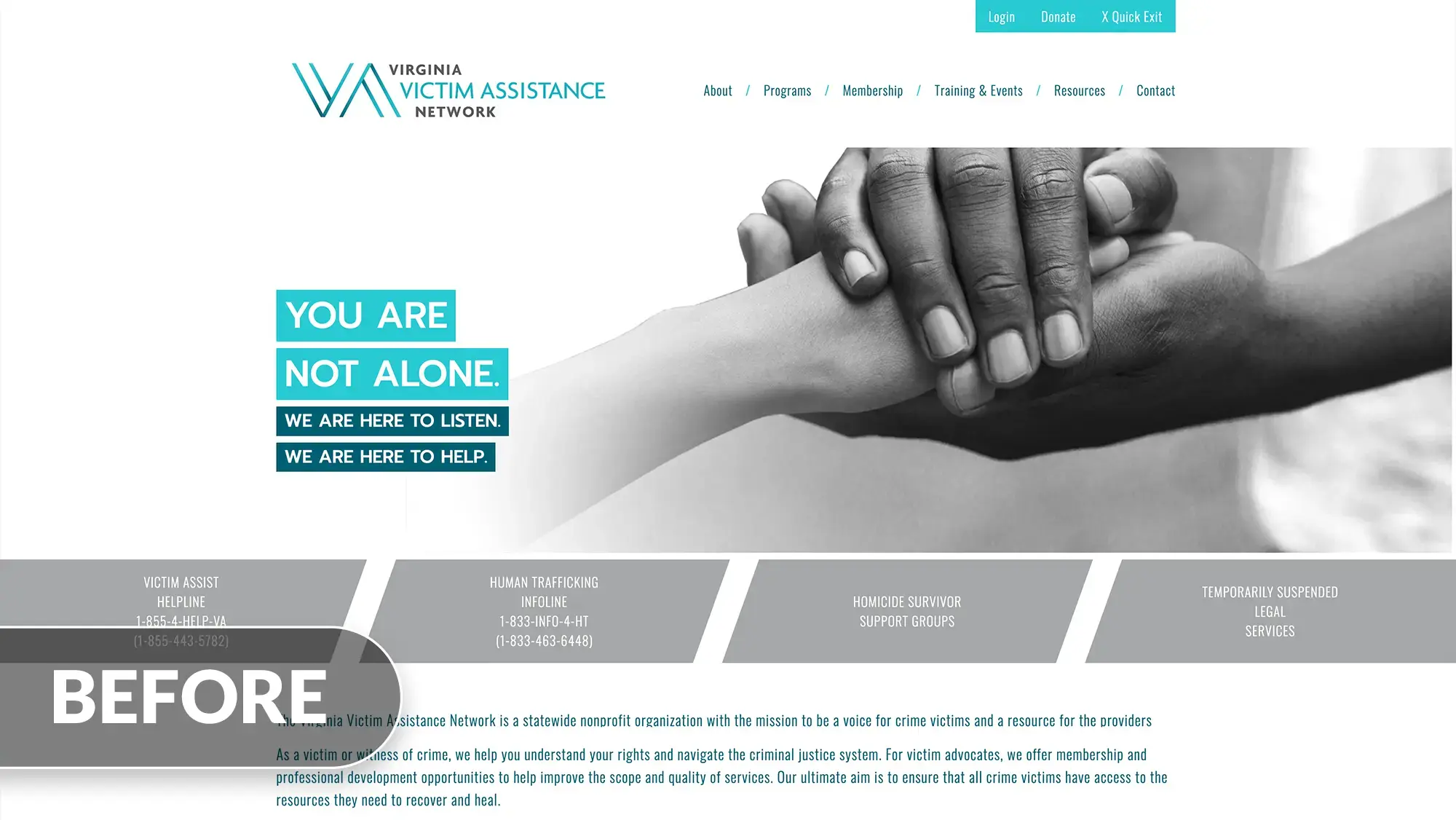 Virginia Victim Assistance Network website before redesign