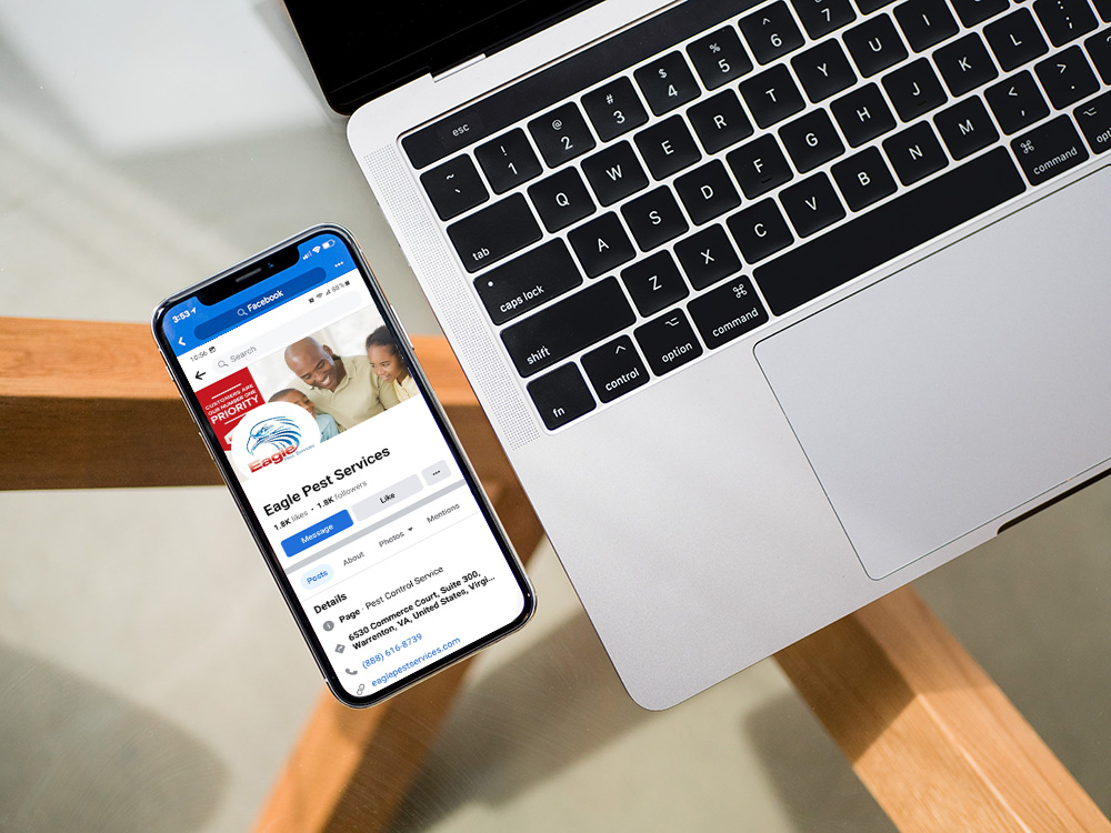 a pest control company social media page shown on different devices