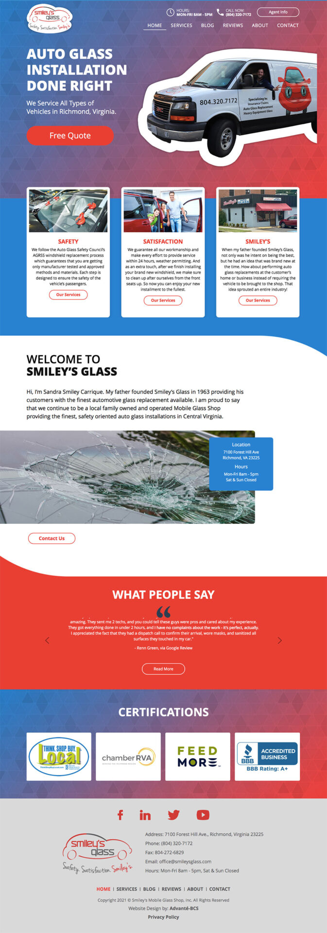 Website design auto glass company Smiley’s Glass